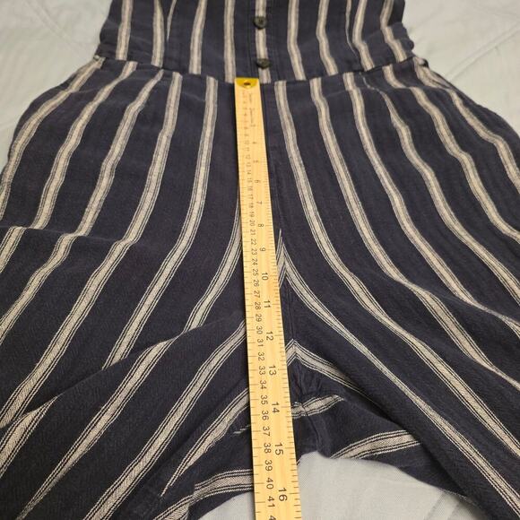 Abercrombie & Fitch Linen Blend Jumpsuit L Navy White Stripe Coastal Wide-leg - Picture 8 of 12
